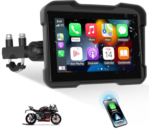 Motorcycle GPS Navigation System with Wireless Carplay Android Auto 5 Moto CarPlay Screen with Dual Bluetooth, Navigation/Siri/G00gle Assistant Waterproof