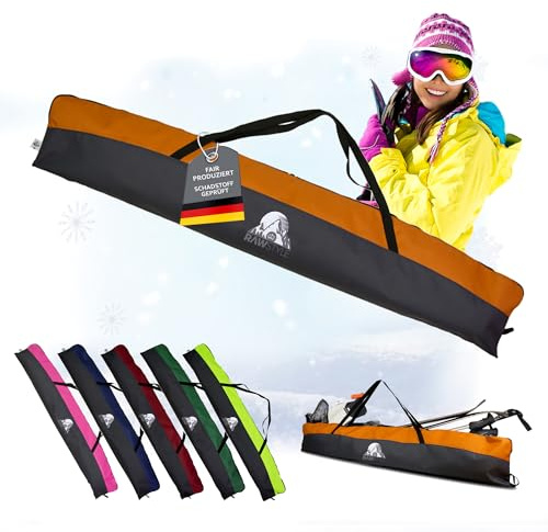 Rawstyle Skidväska, skidväska för skidor vuxna, skidstavar, 160 cm eller 180 cm eller 190 cm, vattentät skidväska, skidskydd, vintersport, skidförvaring, modell 2 (svart-orange (180 cm))
