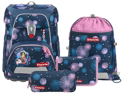 Step by Step Schulranzen-Set FIT „Mermaid Delia“ 5-teilig, blau-lila-rosa, Meerjungfrau-Design, ergonomischer Tornister mit Reflektoren, höhenverstellbar mit Hüftgurt für Mädchen ab der 1. Klasse, 19L