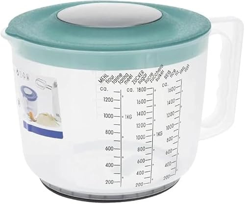 2L Mixing & Measuring Jug with Splash-Proof Lid Durable Plastic Bowl with Handle & Spout Large Measuring Cup for Baking, Cooking, Food Prep (Light Grey)