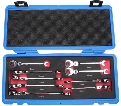 Yechiry 9Pcs Flexible Ratcheting Wrench Combination Set Metric 8-17mm Set 72 Teeth Cr V Steel Tubing Ratchet Spanner 180 Degree Adjustable for Fuel, Brake, Air Conditioning Lines