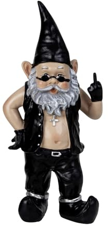 Biker Gartenzwerg Schwarz Rocker Stinkefinger Gartenfigur Zwerg 32 cm