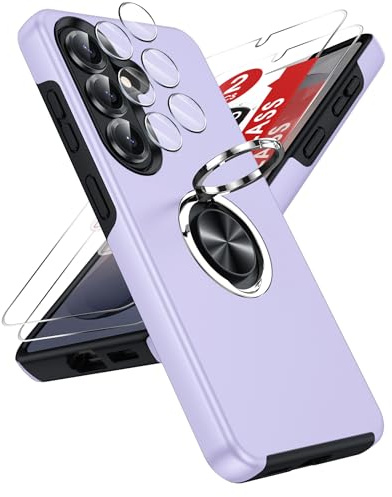 LeYi for Samsung Galaxy S26 Phone Case with 2 Screen and 2 Lens Protector | Invisible Metal Ring Stand Holder Shockproof Protective Mobile Cover for S 26 - Purple