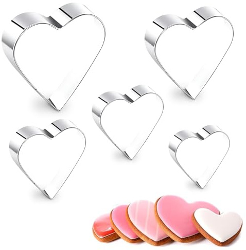 Heart Cookie Cutter, 5 Pcs Stainless Steel Heart-Shaped Cookie Molds, for Kitchen Baking Birthday Christmas Valentine's Day Easter Small Cookie Cutters