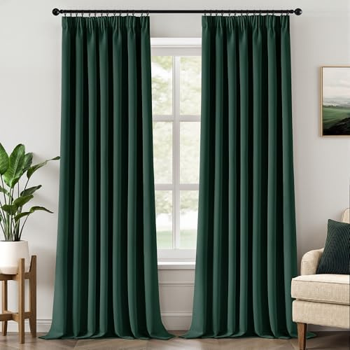 MIULEE Tende oscuranti isolanti fettuccia 2pz L140xA245 Verde Scuro | Tende oscuranti termiche con fettuccia decorativa, tessuto isolante freddo/caldo, adatte per soggiorno e camera da letto