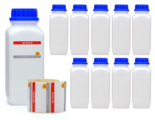 Octopus 10 x 1 000 ml breda halsflaskor med skruvlock, flaskor med kemiska kaliumflaskor, laboratorieflaskor med lock som förvaringsbehållare för laboratorium, kök eller hobby