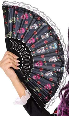 Eventail dentelle dia de los muertos - Noir - Taille Unique