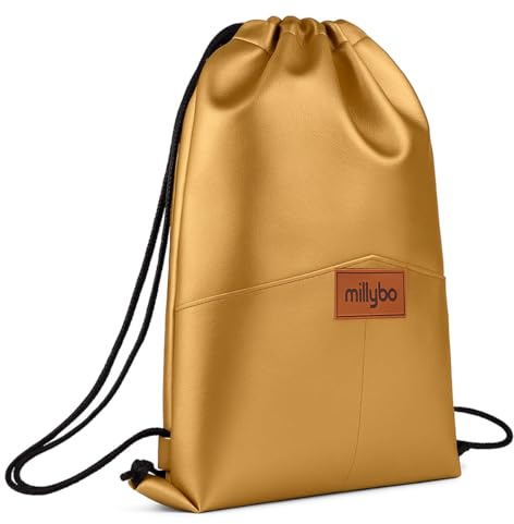 millybo SACCO ECO ÖKO- LEDER Beutel Turnbeutel Sportbeutel Beuteltasche Rucksack (3.9 Gold Eco Leather)