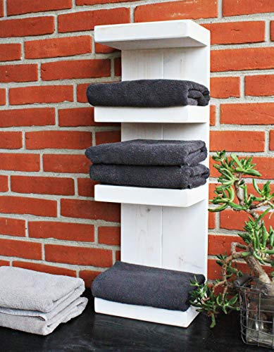 Dekorie Badregal aus Holz - Farbe: Weiß - Maße (HxBxT): 70 cm x 23,5 cm x 17 cm - Vintage Handtuchhalter sehr schmal (hängend oder stehend) verzaubert besonders kleine Badezimmer