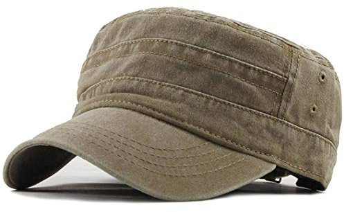 Yixda Unisex Vintage Military Army Flat Cap Verstellbare Baseballmütze Kappe (Khaki)