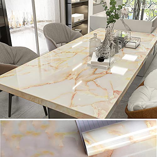 VEELIKE Marmoroptik Tapete in Helles Gelb 40cm x 600cm PVC Klebefolie Selbstklebende Möbelfolie Abwaschbare Folie für Küchenrückwand Möbel Fensterbank Schrank Tisch Zimmer