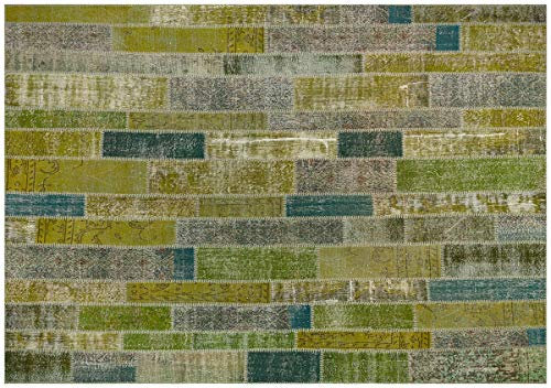 ALLMODE Handgefertigter türkischer Patchwork-Teppich aus Wolle, 250 x 350 cm, 8,75 m², Grün