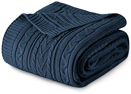 Aormenzy Marineblaue Zopfstrick-Überwurfdecke, Decken, Queen-Size-Größe für Bett, Couch, Sofa, superweiche, gemütliche Strickdecke, 228,6 x 228,6 cm, Bettdecke, volle Größe