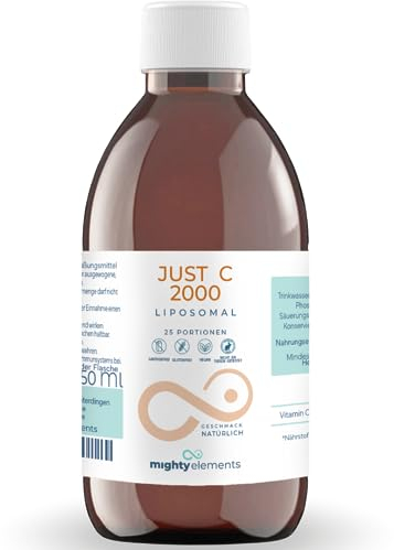 Mighty Elements Liposomales Vitamin C Just C 2000mg, Geschmacksneutral, ohne Süßungsmittel, pur, Vegan, Glutenfrei, hohe Bioverfügbarkeit 250ml