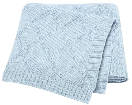 Hadetoto 100% Cotton Baby Blanket for Girls Boys - Blue