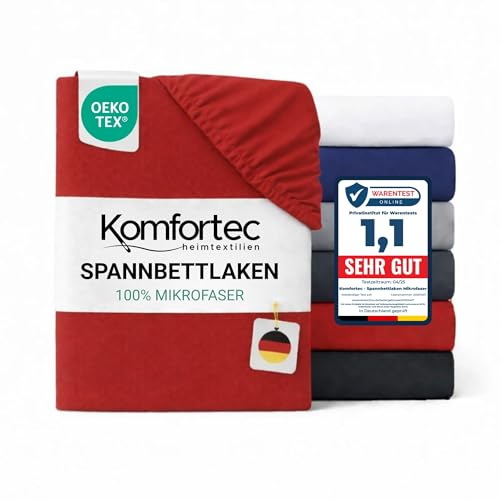 Komfortec Mikrofaser Spannbettlaken 200x200 cm – Weiches Spannbetttuch mit Rundumgummi – Fitted Sheet für Matratzen bis 30 cm – Rot – Oeko-Tex – Pflegeleicht & Hautfreundlich – 90g/m²