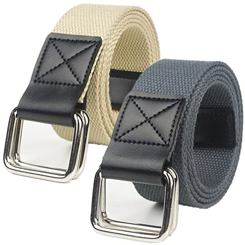 Herren Damen Gürtel aus Segeltuch mit doppeltem D-Ring, 1 1/2 breit, strapazierfähig, verstellbar, lässig, extra lang, 2er-Pack