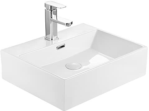 Waschbecken Waschtisch aus Keramik - Aufsatzwaschbecken fürs Badezimmer - Hängewaschbecken Rechteckig - Waschbecken Klein Gäste WC - Weiß - 50,5 x 42 x 14 cm