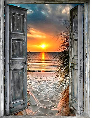DPHERO DIY Sonnenuntergang Diamant Painting Bilder für Erwachsene Kinder,5D Tür Diamond Painting Set,DIY Strass Bilder Diamant Kunst Kits,Runde Steine Diamant Painting für Zuhause Dekor 30x40 cm