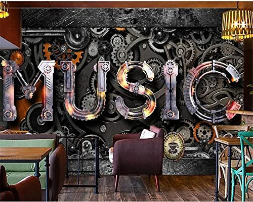 SIJIFACAI Murales de pared de tamaño personalizado, barra de música retro de metal, murales de pared autoadhesivos extraíbles para despegar y pegar, papel tapiz fotográfico grande