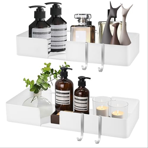 ABCOOL Dusche Caddy Schwimmende Badezimmer Regale - Set von 2, Keine Bohrung Wand Montiert Selbstklebende Hängende Regale mit Haken Dekorative Lagerung Regale für Küche Wohnzimmer Schlafzimmer