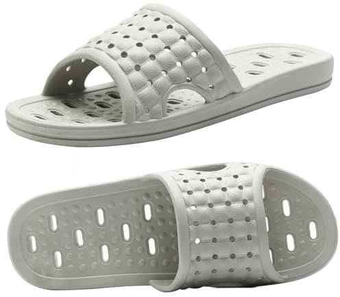 ktprniy Chaussons de bain avec trous de drainage, chaussons antidérapants à séchage rapide, chaussons de salle de bain pour dortoir, maison, unisexe, gris, EU 41/42
