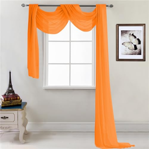 Lukery Hochzeit Vorhang Hochzeitsbogen, Querbehang Gardine Freihanddeko Himmelbett Vorhänge Stoff Tüll Transparent Voile Dekoration für Babyparty Party Hochzeit Taufe (52x216 Zoll,Orange)
