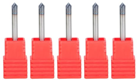 TJHSM 5Pcs 1/8 Inch Helix Carbide End Mill 4 Flute 90 Degree Chamfer Angle Replacement for Aluminum Cutting Non Ferrous Metal Up Cutting