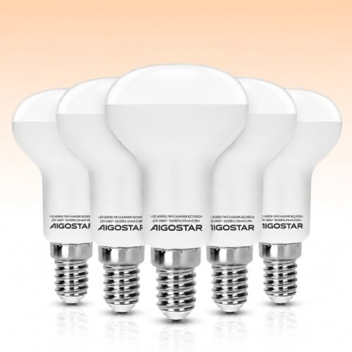 Aigostar Réflecteur Ampoule LED E14 7W R50, 610Lm, Blanc froid 6500K, Equivalente à 48W Ampoules Incandescentes, Non-Dimmable, Lot de 5