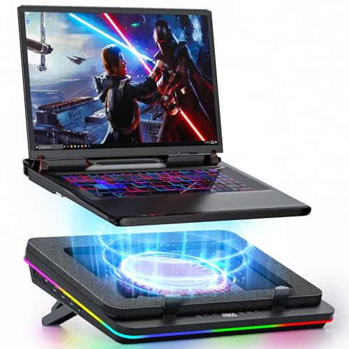 Tapis de refroidissement GT600 RGB pour ordinateur portable avec ventilateur turbo 14 cm, mousse scellée pour refroidissement rapide des ordinateurs de jeu