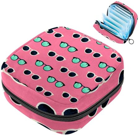 Summer Pink Glasses Sanitärservietten-Aufbewahrungstasche, große Menstruationstassentasche mit Reißverschluss, Periodeneinlagen, Tasche, Aufbewahrung, Slipeinlagen, Tampons für Mädchen und Frauen