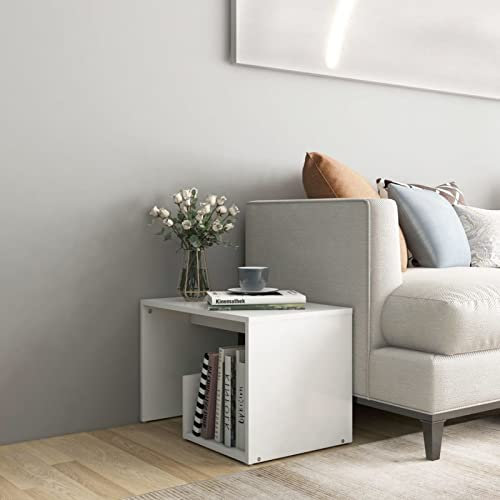 LAPOOH Beistelltisch, Tabletttisch, Blumenhocker, Nachttisch, Couchtisch, Wohnzimmer, Nightstand, Weiß 59x36x38 cm Spanplatte