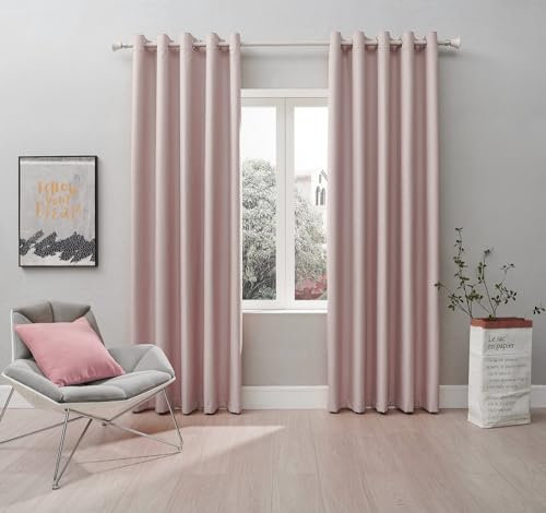 Coastline Textured Veiny Woven Thermal Blackout Eyelet Curtains Blush 66x72