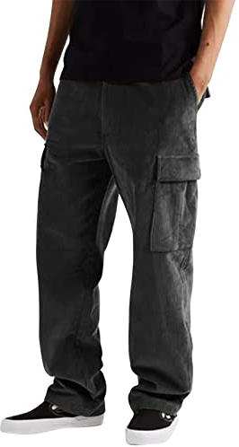 Duohropke Cordhose Herren Breitcord mit Gummizug Jogginghose Herren mit Bündchen Hosen Männer Baggy Freizeithose Herren mit Kordelzug Lang Weit Breit Cordhose