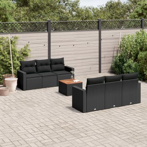 Rantry 7-TLG. Garten Sofagarnitur mit Kissen Gartensofa mit Stauraum Gartenlounge Gartenmöbel Balkonmöbel Loungesofa Rattansofa Ecksofa Sitzgruppe mit Gartentisch Gartenset Schwarz Poly Rattan