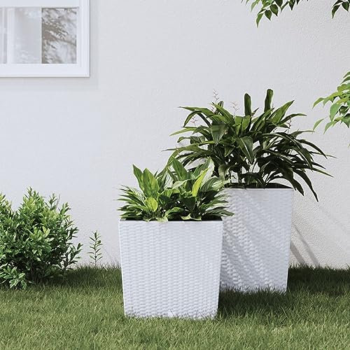ShGaxin Macetero con Interior extraíble PP ratán Blanco 21/32 L, Jardineras Exterior, Macetas Exterior, Huerto Urbano Terraza, Huerto En Casa, Mesa De Cultivo 364680