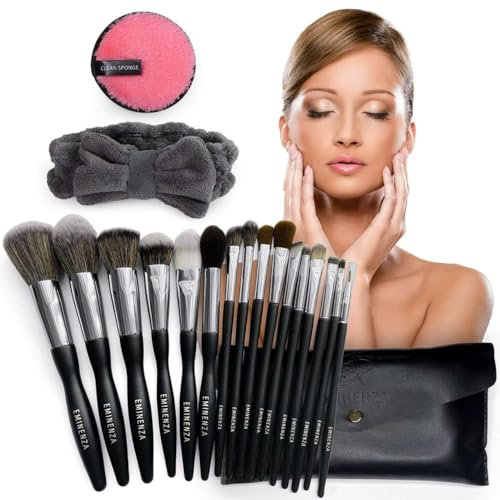 Lot de 16 pinceaux de maquillage professionnels de haute précision pour le visage et les yeux avec étui bandeau et disque démaquillant idéal pour un usage quotidien, voyage et cadeau