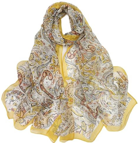 GONMFKM Modischer Chiffonschal Für Damen, Cashew-Blumen-Damenschal, Modischer, Eleganter, Langer, Weicher Chiffon-Halsschal, Leichte, Große Tücher, Wickeltücher, Damenschals, Geschenke, Gelb, 50 X 1