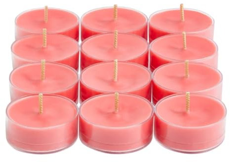 PartyLite Set of 12 Tea Lights Candles, Fresh Watermelon and Citrus Scent, Aromatherapy Scented Candles Gift Set, Up to 4 to 6 Hours Burn Time