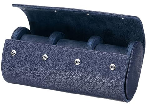 sourcing map Custodia da viaggio per orologi a rotolo, 3 scomparti, in pelle, per uomini e donne, organizer per orologi con cuscini rimovibili per viaggi, esposizione, conservazione a casa, blu