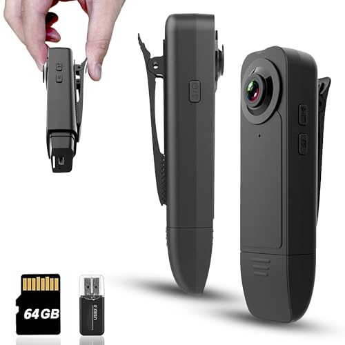 Mini fotocamera corpo con registrazione video e audio 1080p HD Bodycam - Telecamere con visione notturna 64 GB 5 ore di durata della batteria - Videocamera indossabile personale - Registrazioni