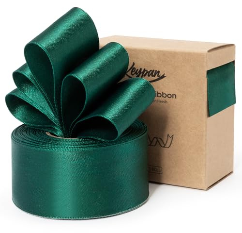 Keypan Grün Satinband 38mm Double-Faced mit Drahtkante Schleifenband für Geschenkband Blumenstrauß Bögen Hochzeit Einladung Weihnachten Dekoration Handwerk, 10 Yards