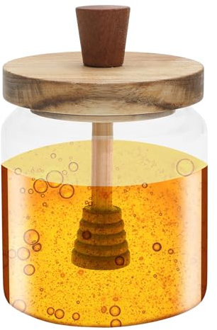 TNSLAND Dosatore per Miele con Coperchio - Vasetti e Contenitore per La Conservazione del Miele in Cucina 400ml