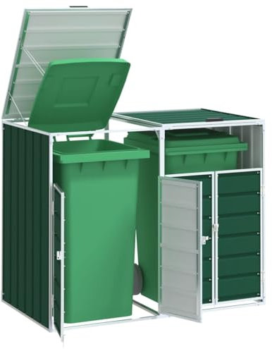 Tidyard Rangement à roulettes pour poubelles pour Deux bacs Acier, Poubelle Cache Conteneur, Abri Range Déchets pour Jardin, Pelouse, Terrasse, Extérieur Style A