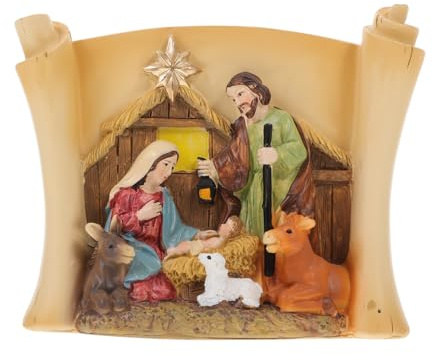 Warmhm Statuetta Di Natività in Resina Personaggi Originali Gesù in Miniatura Ornamento Religioso Da Tavolo Per Decorazioni Natalizie Cattoliche