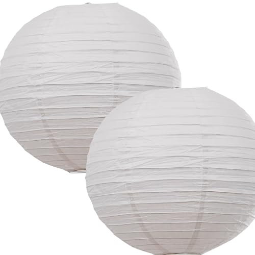 Pack of 2 Large 40cm Regular Wire Lanterns, Paper, White - Lampshades for Bedrooms, Living Rooms, Students, Weddings (2)