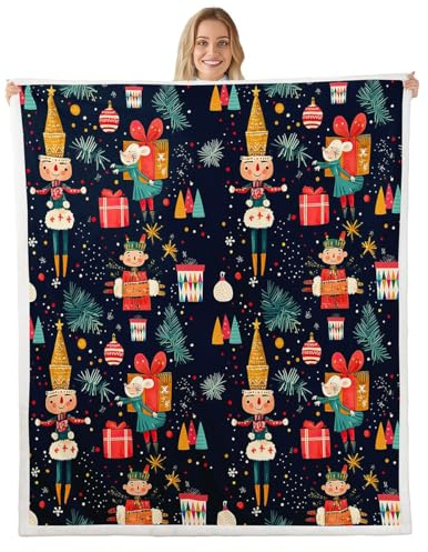 Loussiesd Weihnachten Hirsch Elch Dekor Decke 150x200cm Weihnachten Nussknacker Kuscheldecke Teens Frohe Weihnachten Flanell Fleecedecke Frohe Weihnachten Baum und Schneemann Couchdecke