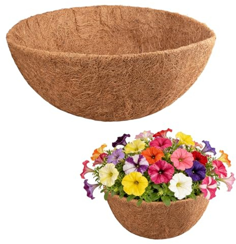 Fodere per cesti appesi, fodere di cocco naturale per fioriere, fodere di ricambio in cocco per cesti appesi, in fibra di cocco da parete, per vasi da fiori e piante da giardino (1 confezione, 35 cm)