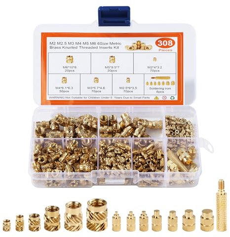 308 Pezzi Set Inserti Filettati Ottone, M2 M2.5 M3 M4 M5 M6 Dadi a Filetto Fuso per Componenti di Stampa 3D, Con Scatola Organizer e Punte per Saldatura