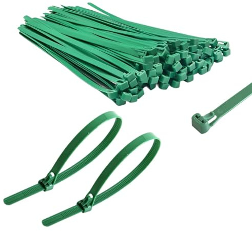 TERF® 50 Pcs Reusable Green Cable Ties 250mm (10'') X 7.6mm Heavy Duty Nylon Releasable Adjustable Wire Cable Ties Zip Wraps Plastic Tie for Home Office Garden Garage Workshop DIY Purpose Use